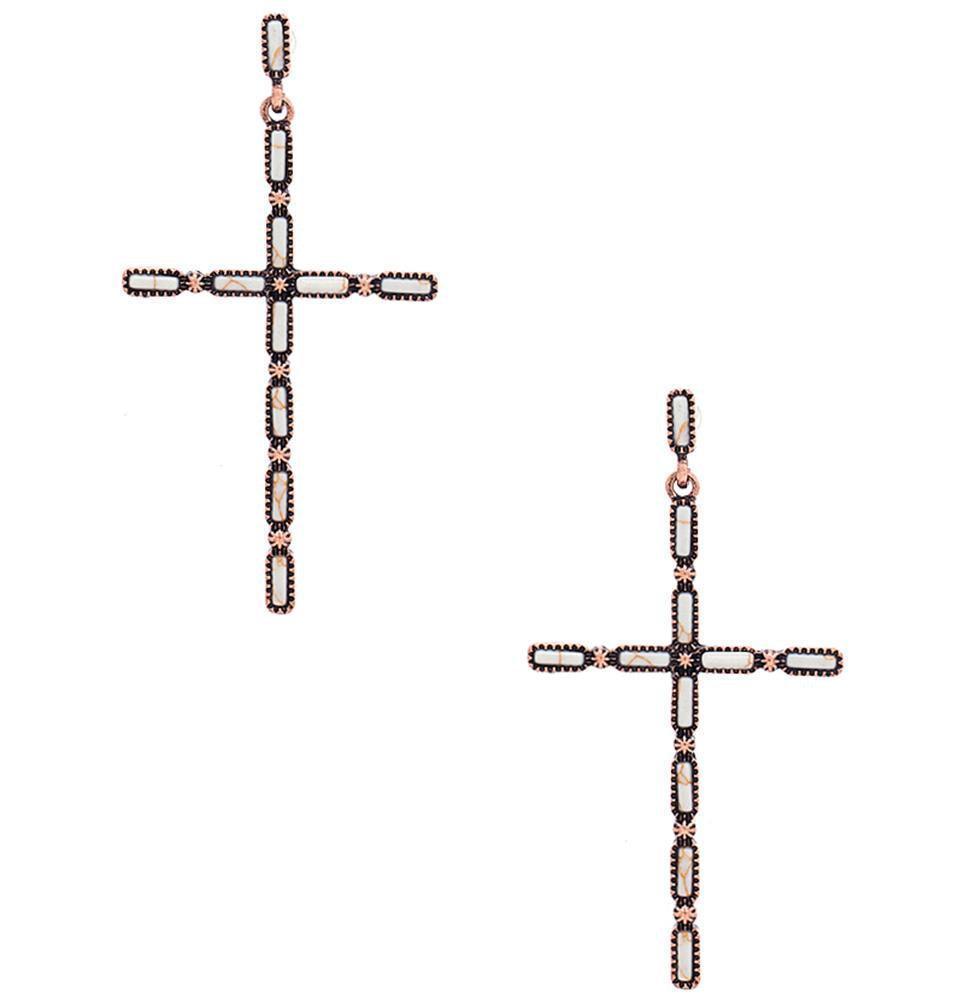 Multi Stone Pattern Cross Metal Earring | Mixtshop LLC Main image
