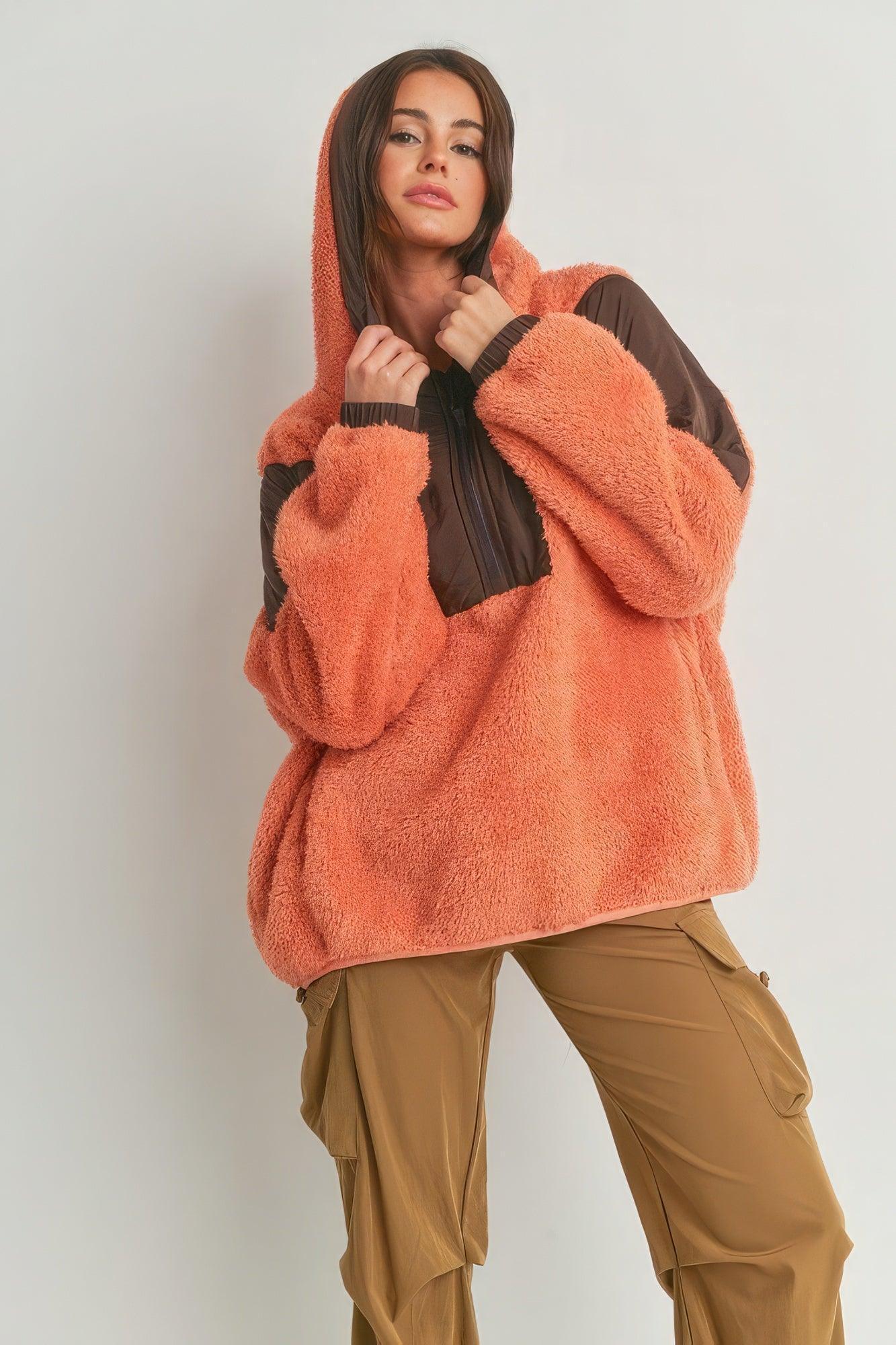 Two-toned Cozy Hooded Sweater | Mixtshop LLC Main image