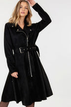 Waist Belt Tacked Faux Suede Coat Solid Coat | Mixtshop LLC