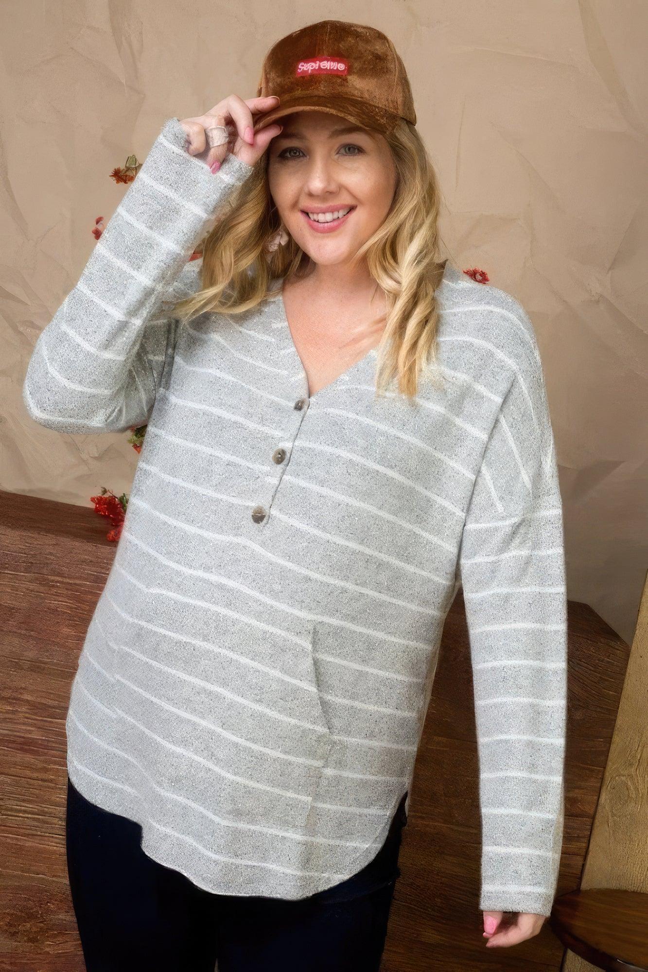 Brushed Hacci Two Tone Stripe Top | Mixtshop LLC