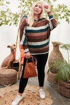 Boat Neck Long Bubble Sleeve Multi Stripe Print Knit Top | Mixtshop LLC