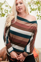 Boat Neck Long Bubble Sleeve Multi Stripe Print Knit Top | Mixtshop LLC