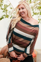 Boat Neck Long Bubble Sleeve Multi Stripe Print Knit Top | Mixtshop LLC