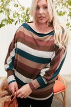 Boat Neck Long Bubble Sleeve Multi Stripe Print Knit Top | Mixtshop LLC