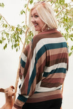 Boat Neck Long Bubble Sleeve Multi Stripe Print Knit Top | Mixtshop LLC