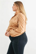 Plus Satin Zip-up Ruched Long Sleeve Cropped Bomber Jacket | Mixtshop LLC