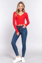 V-neck Shirring Tie Detail Sweater | Mixtshop LLC