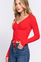 V-neck Shirring Tie Detail Sweater | Mixtshop LLC