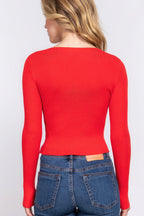 V-neck Shirring Tie Detail Sweater | Mixtshop LLC