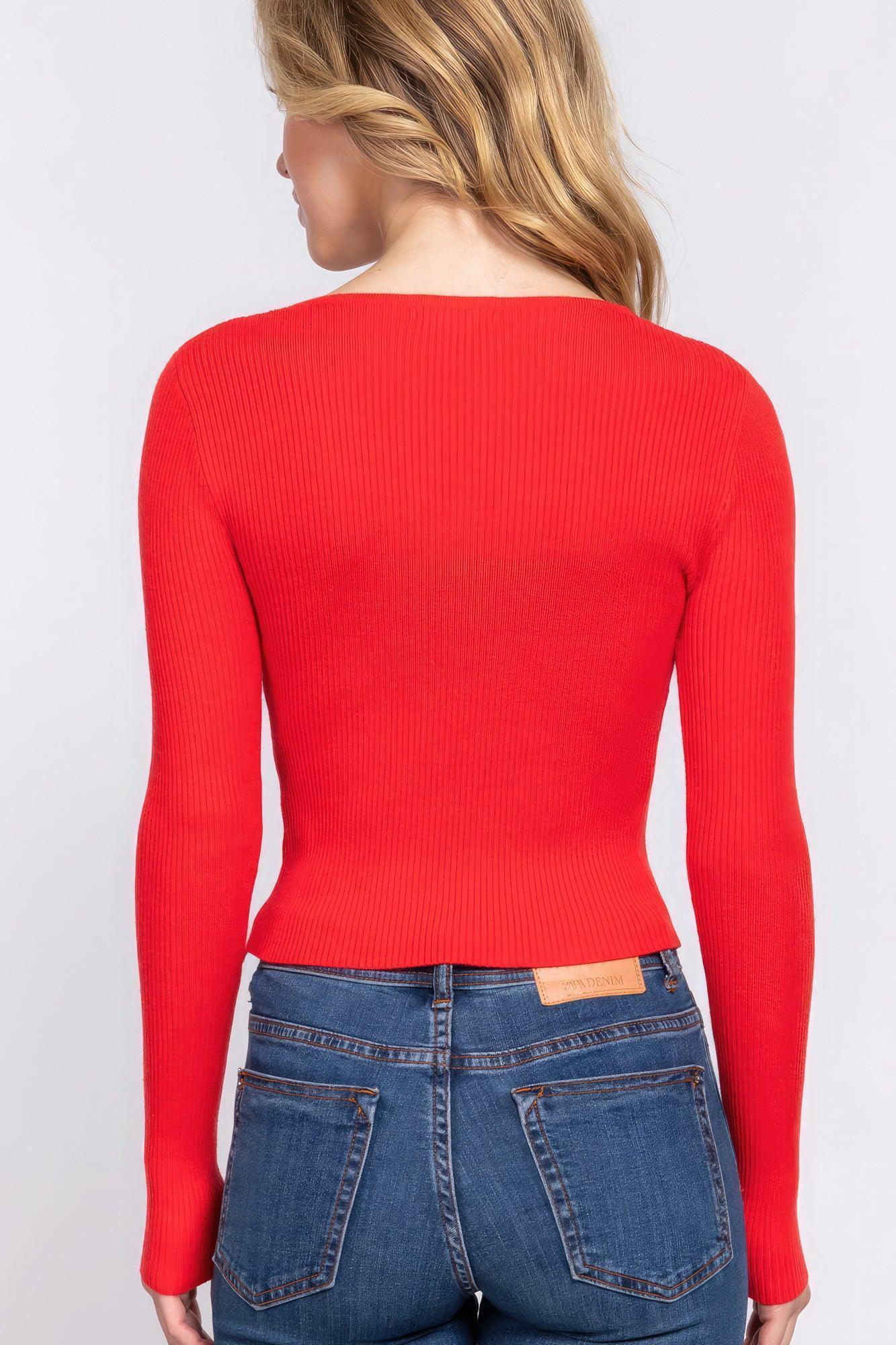 V-neck Shirring Tie Detail Sweater | Mixtshop LLC