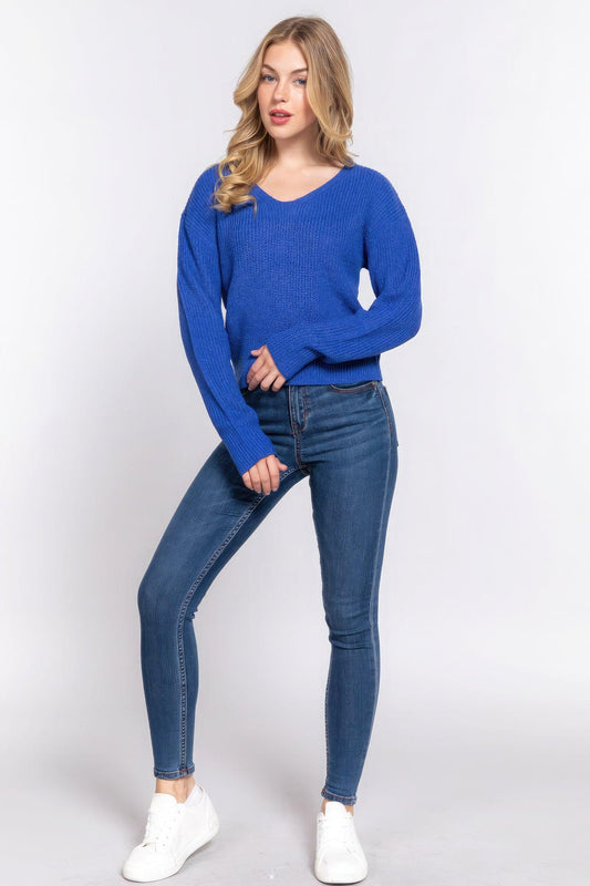 Dolman Slv Strappy Open Back Sweater | Mixtshop LLC
