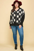 Plus Size Buffalo Plaid Knit Button Up Oversize Cardigan | Mixtshop LLC
