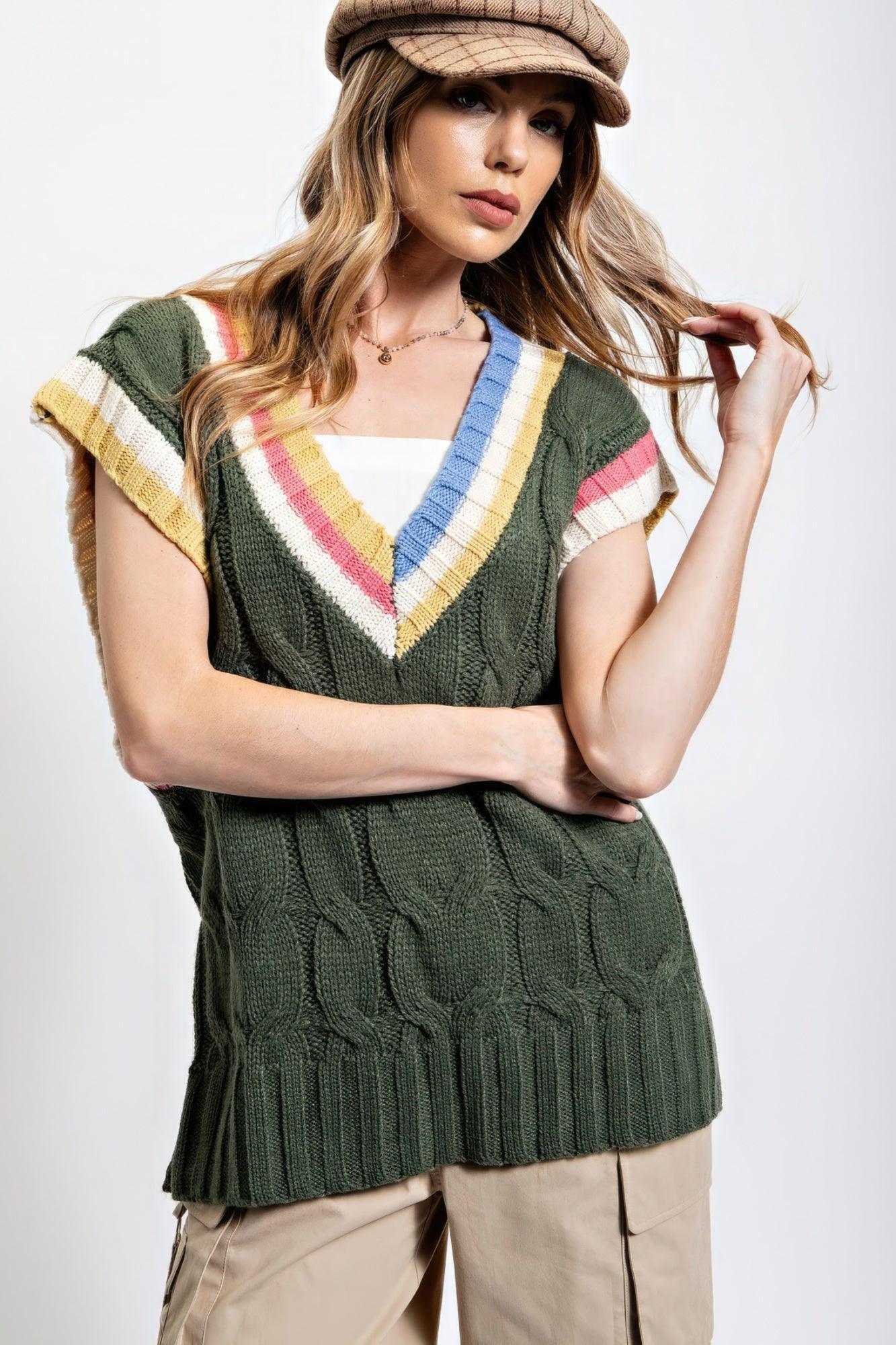 Multi Color Knitted Sweater Vest | Mixtshop LLC Main image