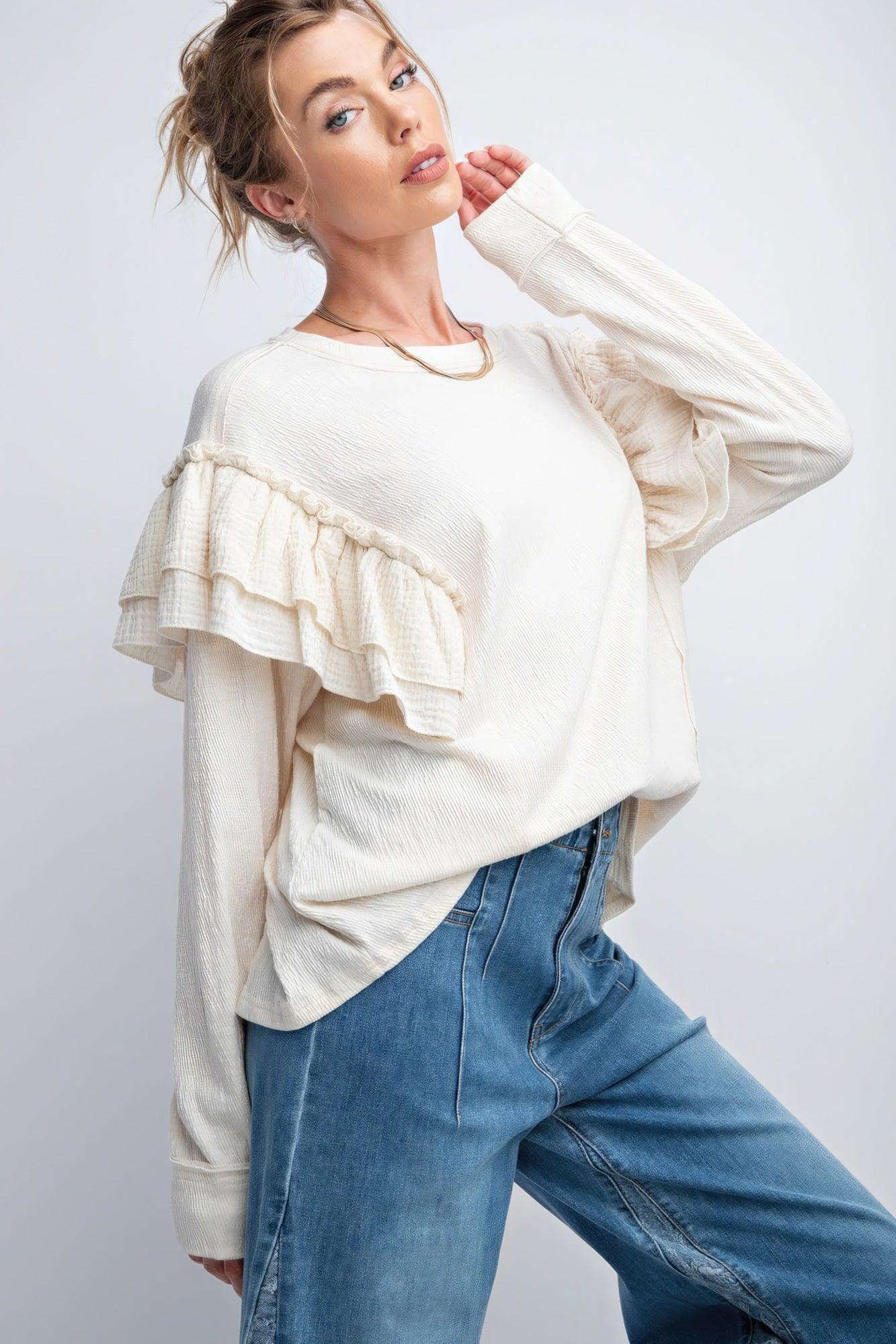 Double Ruffle Sleeves Top | Mixtshop LLC Main image