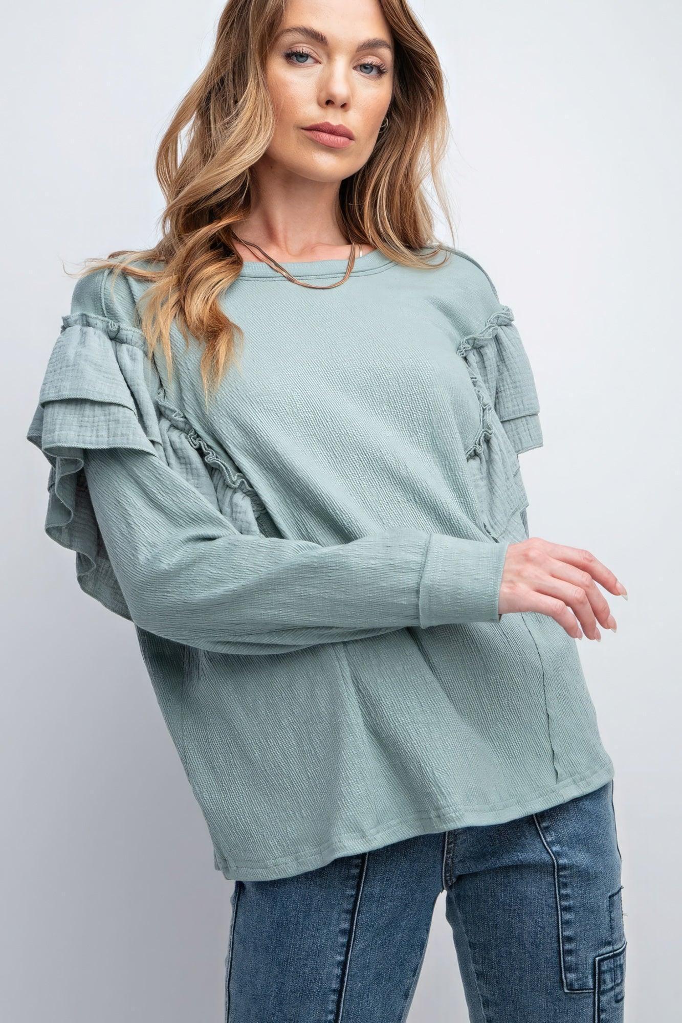 Double Ruffle Sleeves Top | Mixtshop LLC Main image