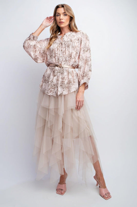 3/4 Sleeves Crepe Button Down Printed Top | Mixtshop LLC