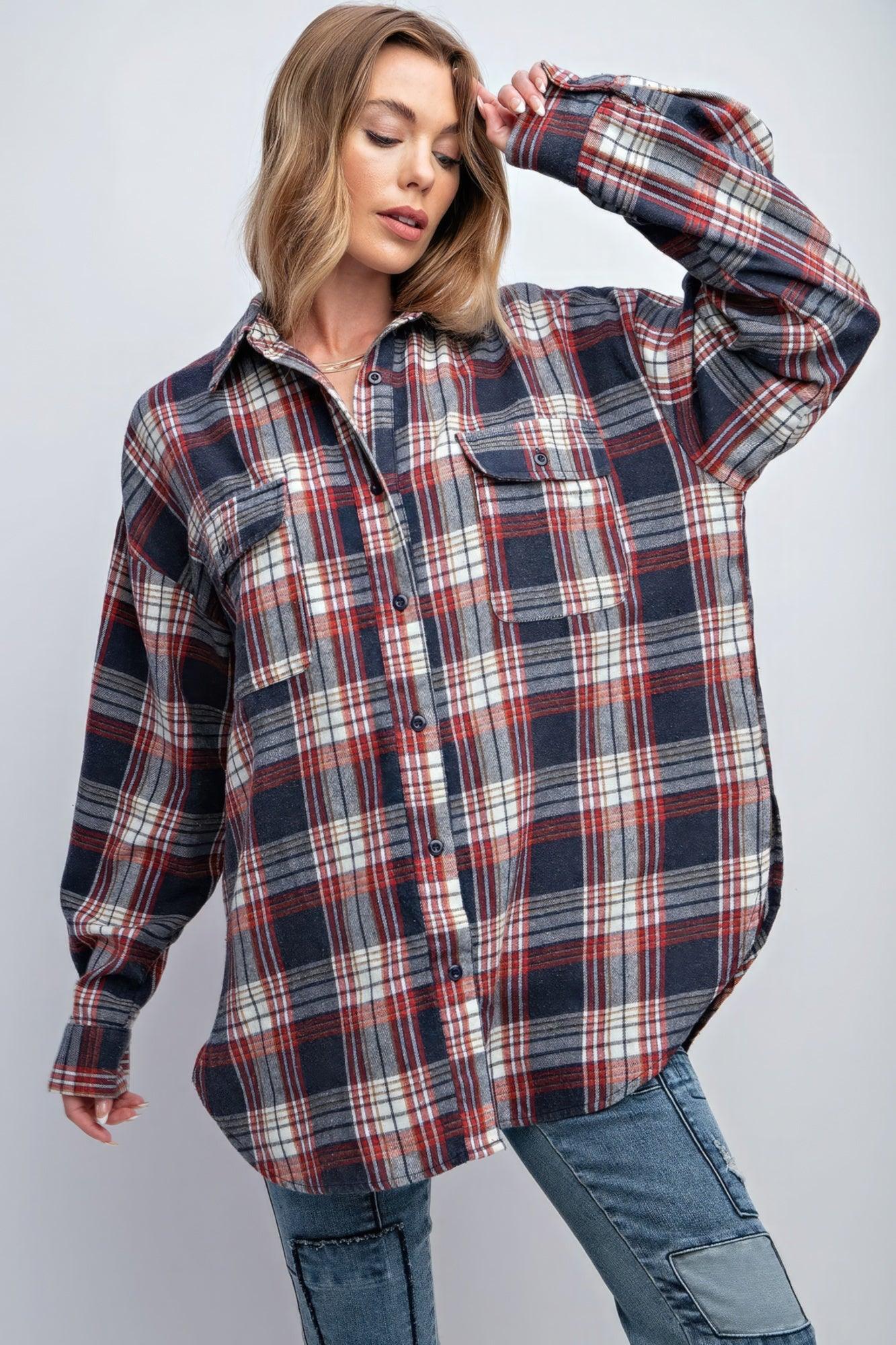 Washed Plaid Button Down Shirt | Mixtshop LLC Main image