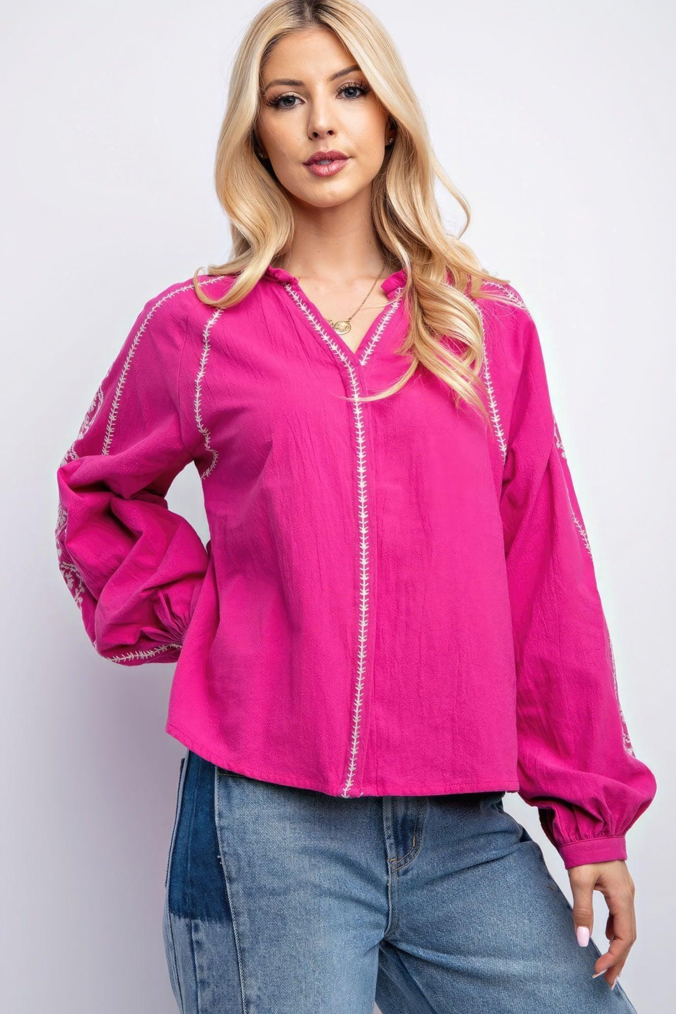 Linen Gauze Embroidered Top | Mixtshop LLC Main image