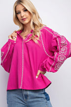 Linen Gauze Embroidered Top | Mixtshop LLC