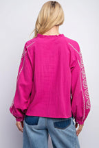 Linen Gauze Embroidered Top | Mixtshop LLC