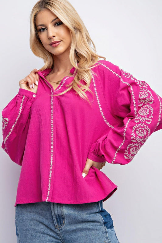 Linen Gauze Embroidered Top | Mixtshop LLC