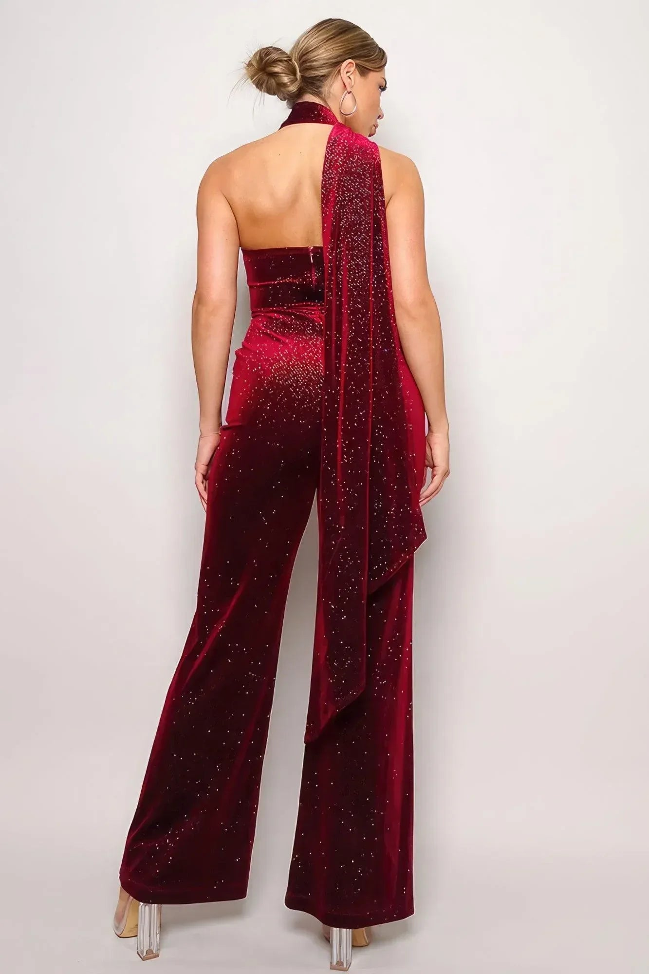 Scarf Top Glitter Velvet Jumpsuit | Mixtshop LLC