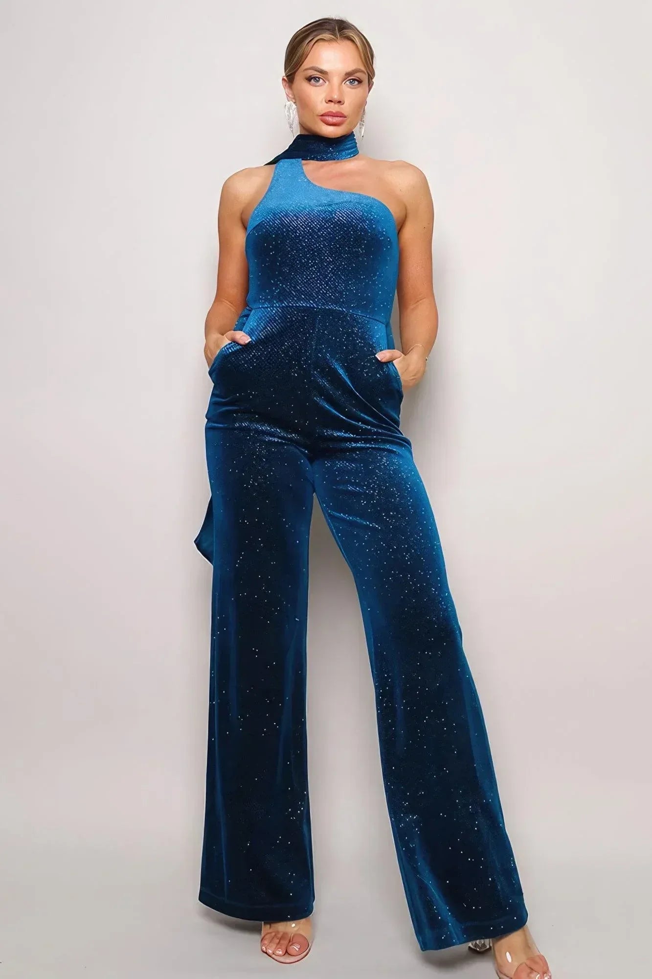 Scarf Top Glitter Velvet Jumpsuit | Mixtshop LLC