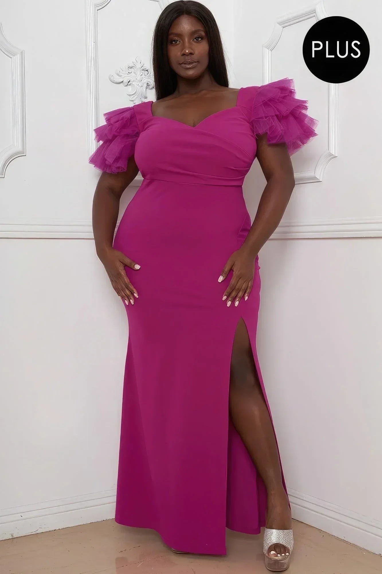 Mesh Tulle Shoulder Plus Size Maxi Dress | Mixtshop LLC Main image