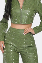 Faux Leather Set With Rhinestone Detail | Mixtshop LLC