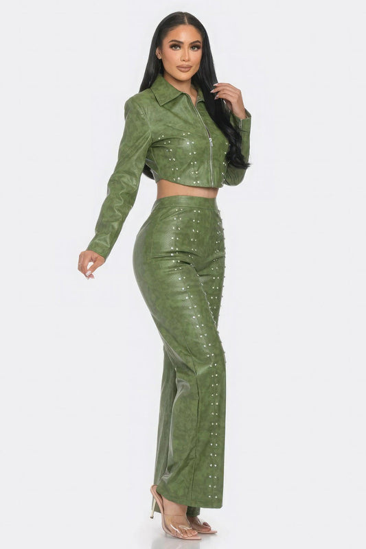 Faux Leather Set With Rhinestone Detail | Mixtshop LLC
