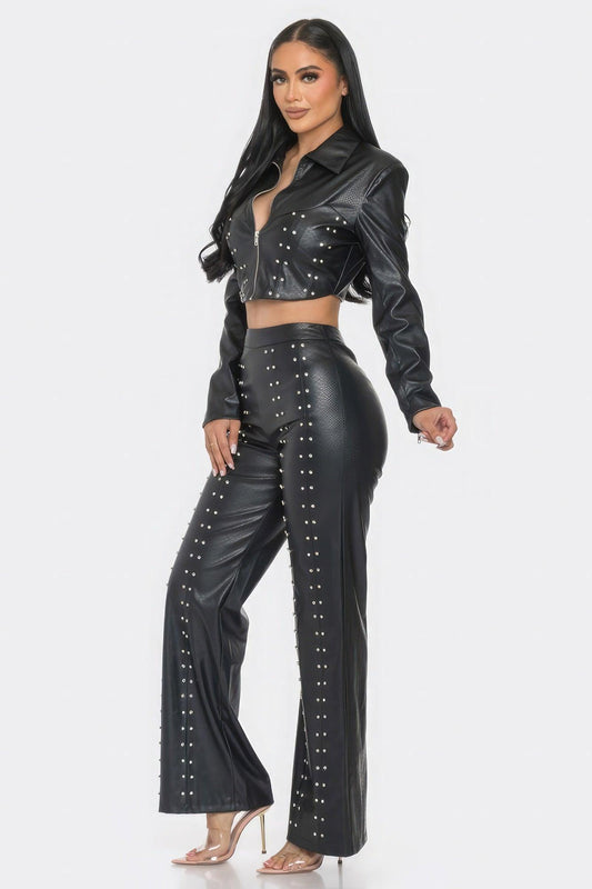 Faux Leather Set With Rhinestone Detail | Mixtshop LLC