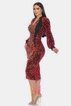 Midi 2 Way Zip Up Sequin Contrast Dress | Mixtshop LLC