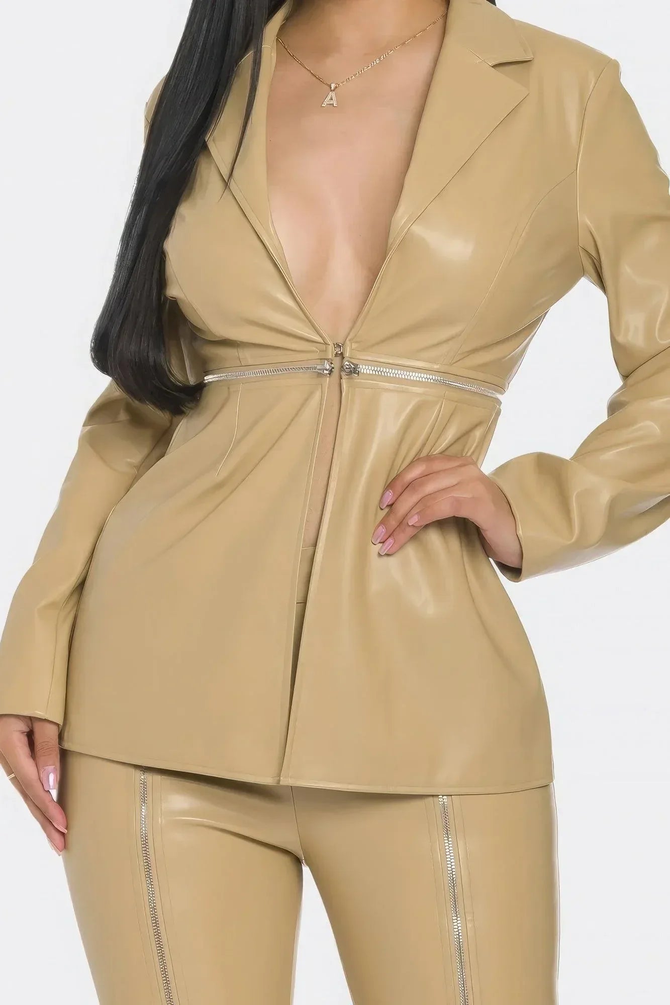Pu Leather Zipper Pant Set | Mixtshop LLC
