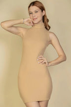 Ribbed Turtle Neck Sleeveless Bodycon Mini Dress | Mixtshop LLC