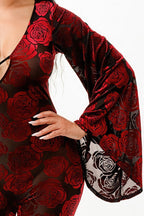 Velvet Flocking Jumpsuit/bell Sleeve | Mixtshop LLC