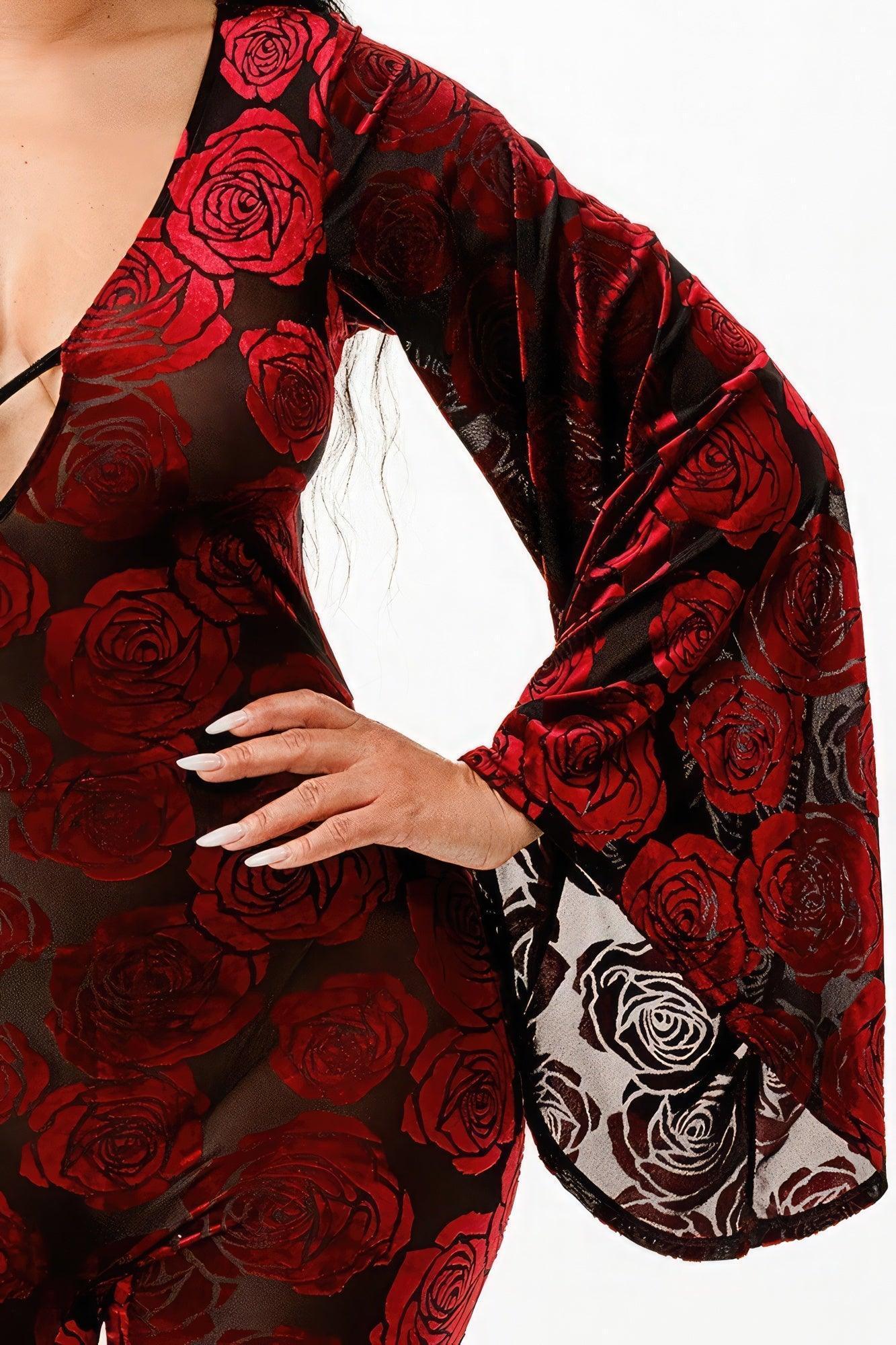 Velvet Flocking Jumpsuit/bell Sleeve | Mixtshop LLC
