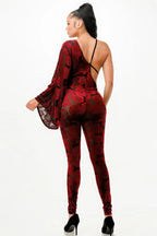 Velvet Flocking Jumpsuit/bell Sleeve | Mixtshop LLC