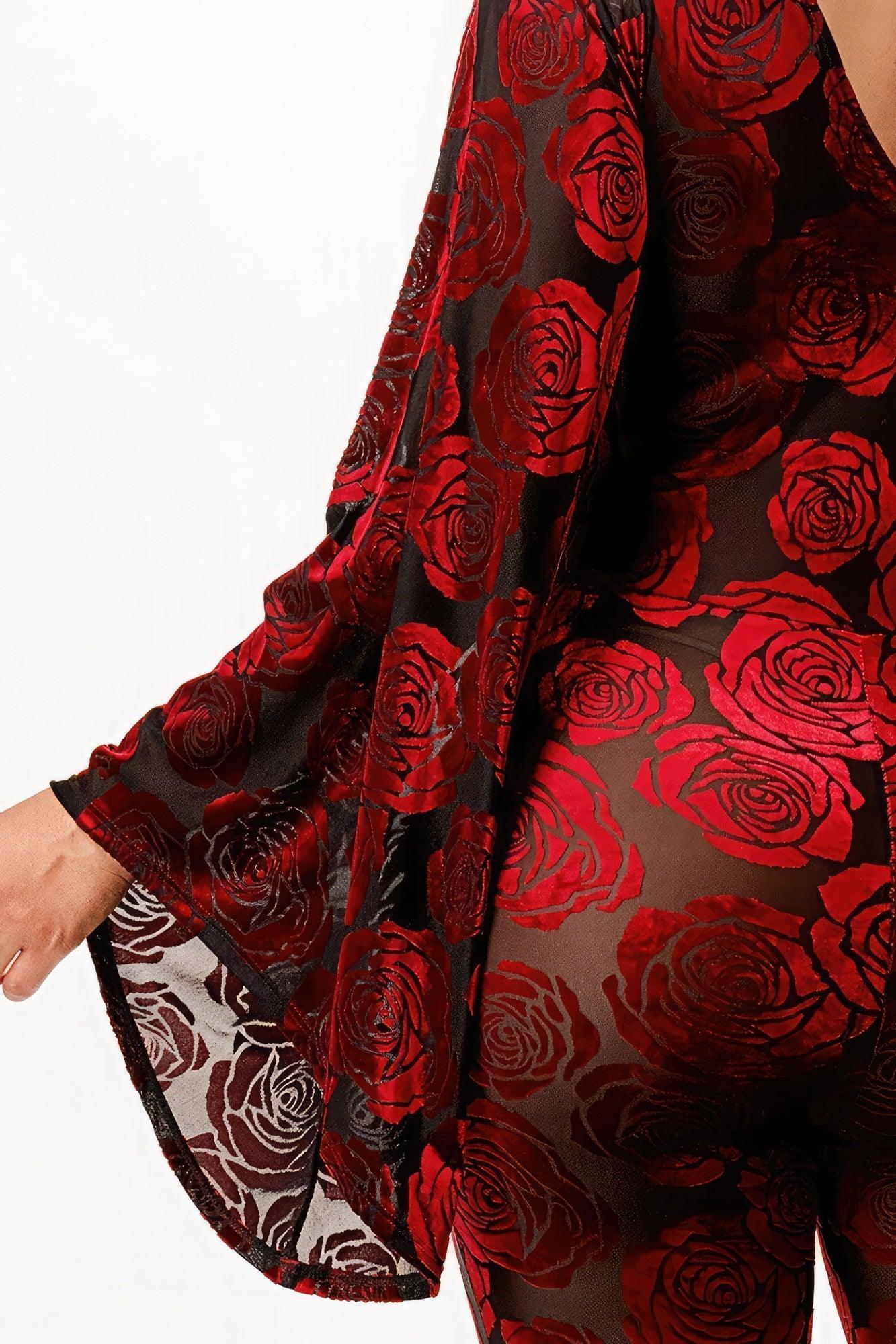 Velvet Flocking Jumpsuit/bell Sleeve | Mixtshop LLC