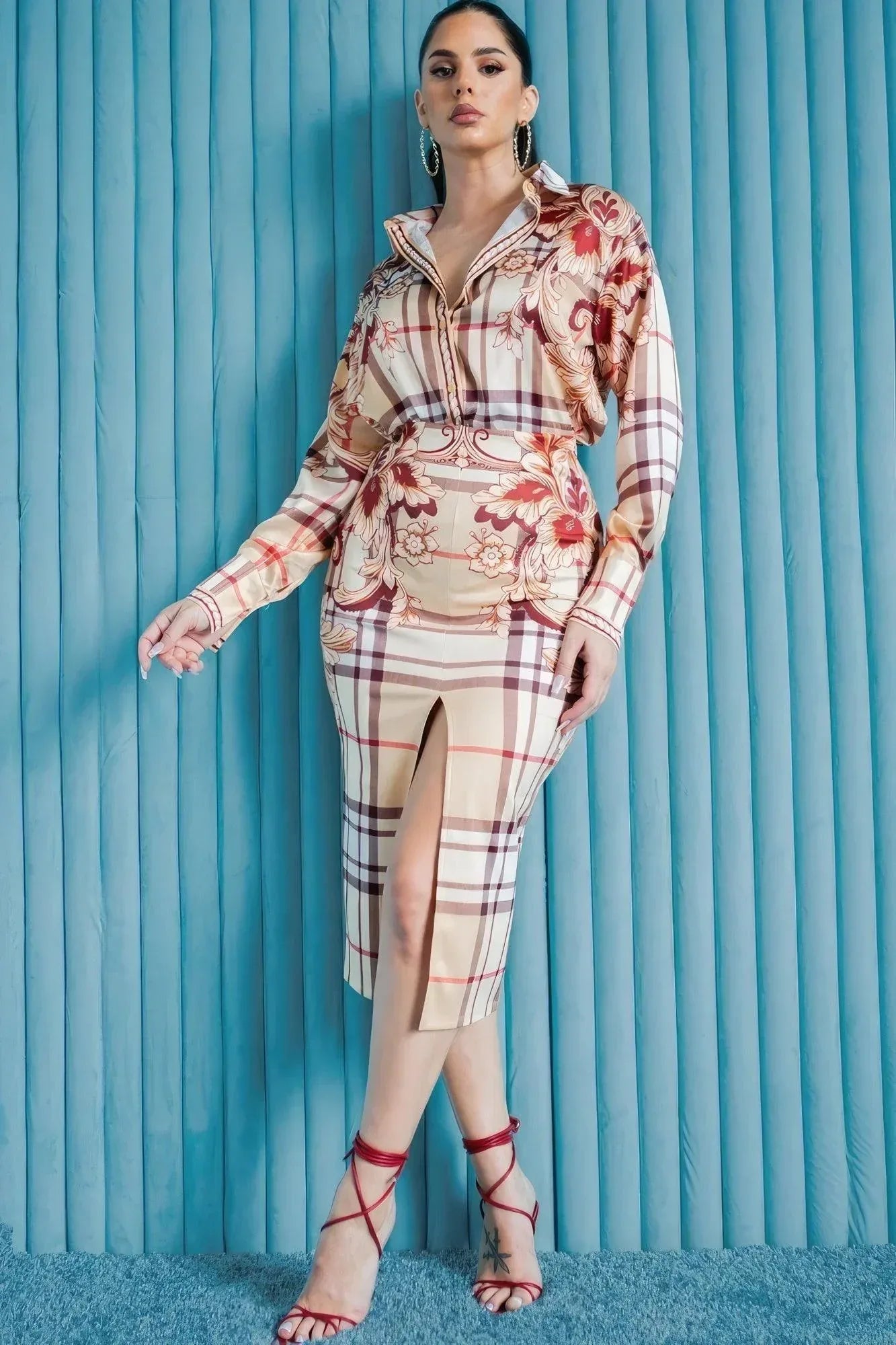 Satin Blouse With Skirt Set | Mixtshop LLC Main image
