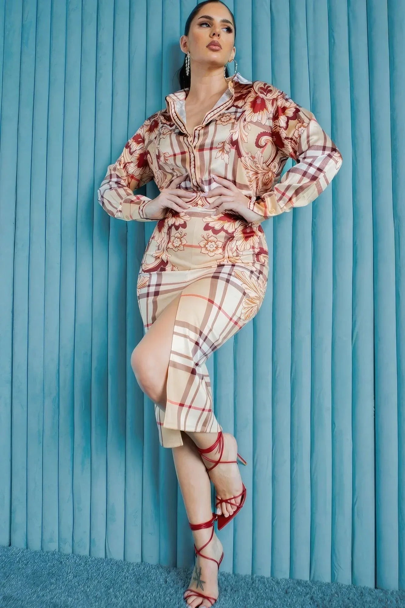Satin Blouse With Skirt Set Secondary image