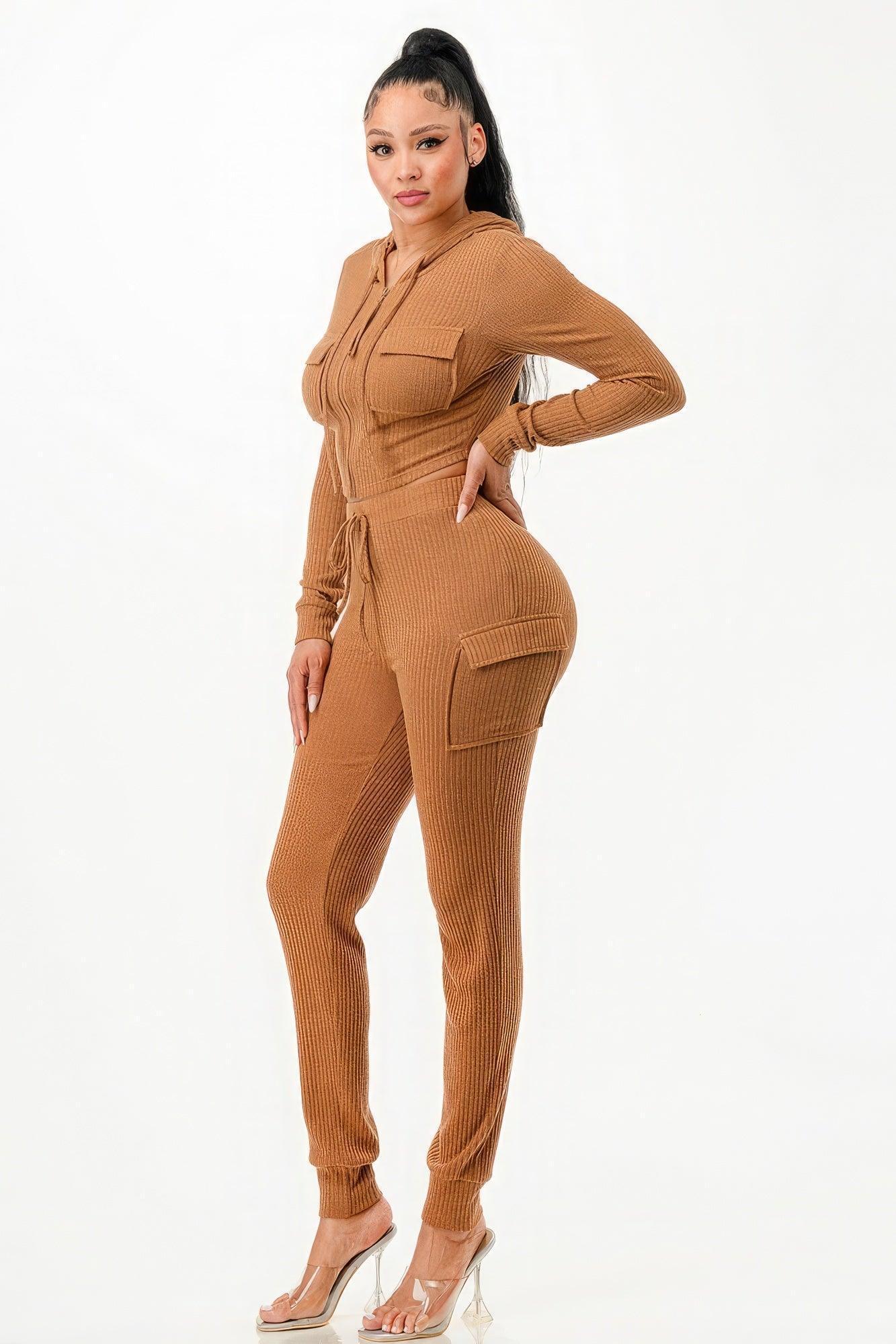 Rib Cargo Hoodie Set Secondary image