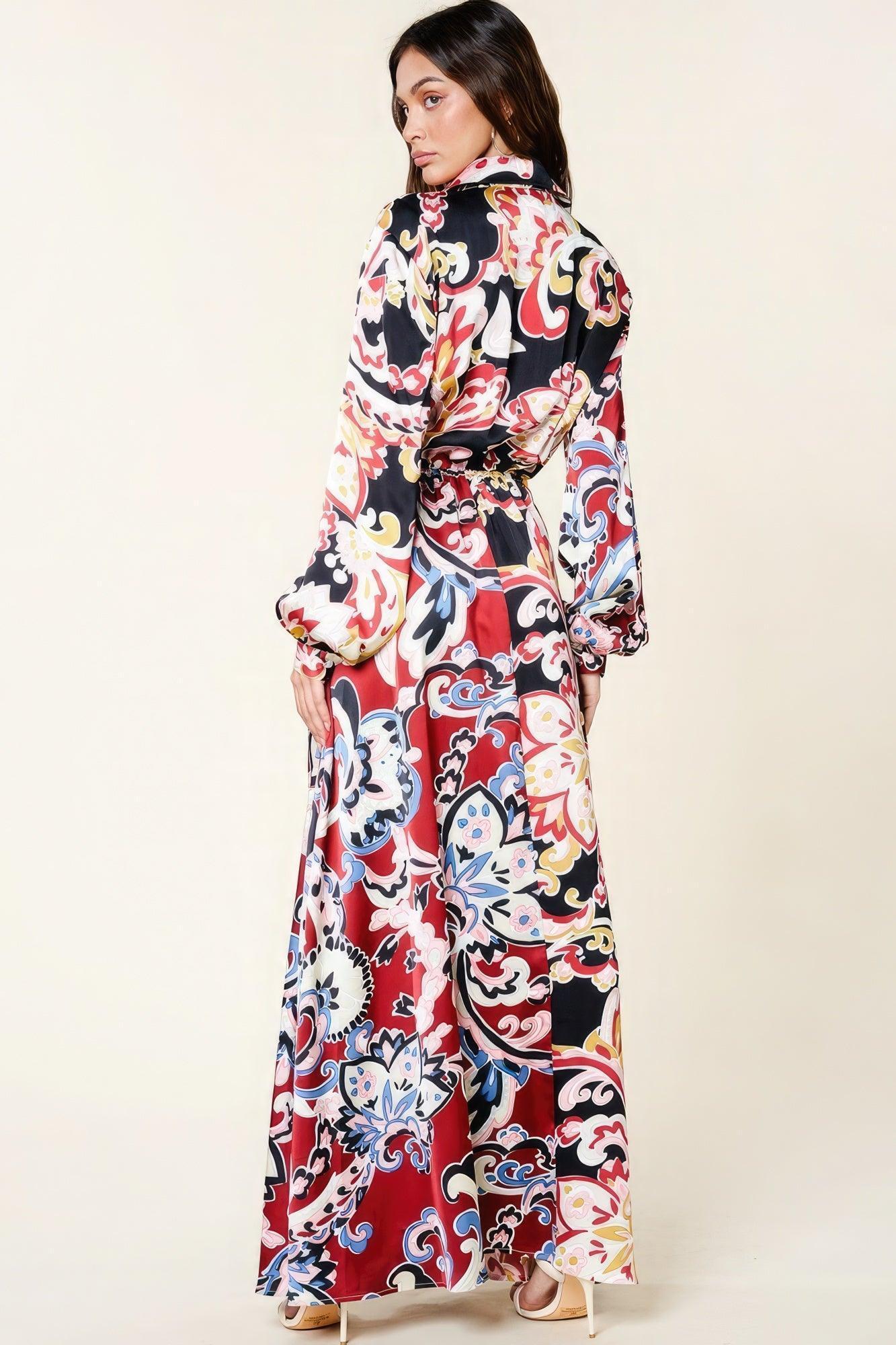 Color Block Printed V Neck Dress | Mixtshop LLC