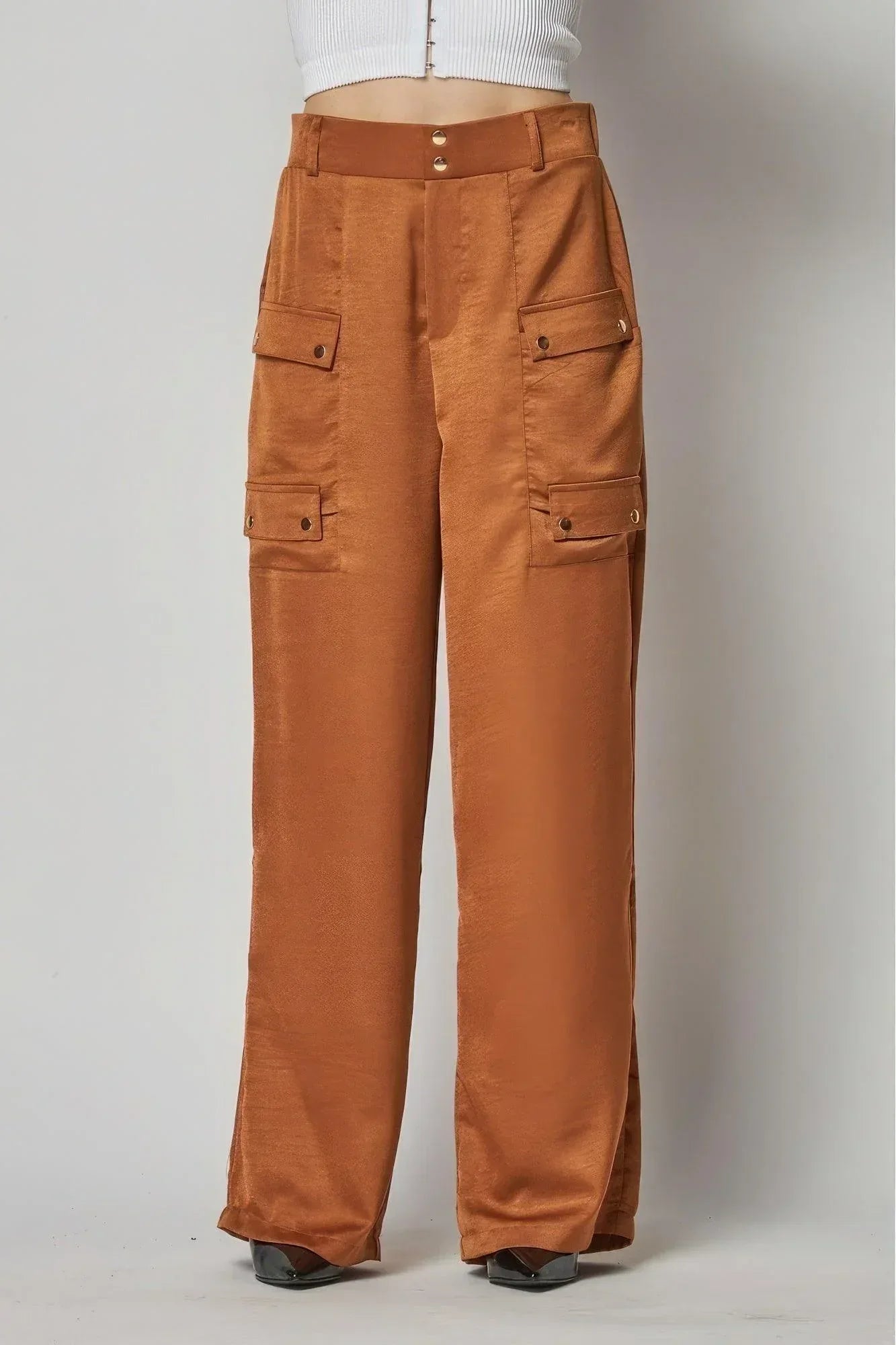 Satin Cargo Pocket Wide Leg Pants | Mixtshop LLC Main image
