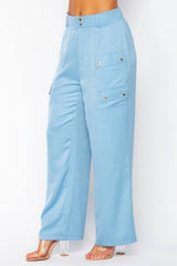 Satin Cargo Pocket Wide Leg Pants | Mixtshop LLC
