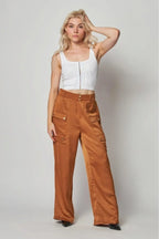 Satin Cargo Pocket Wide Leg Pants | Mixtshop LLC