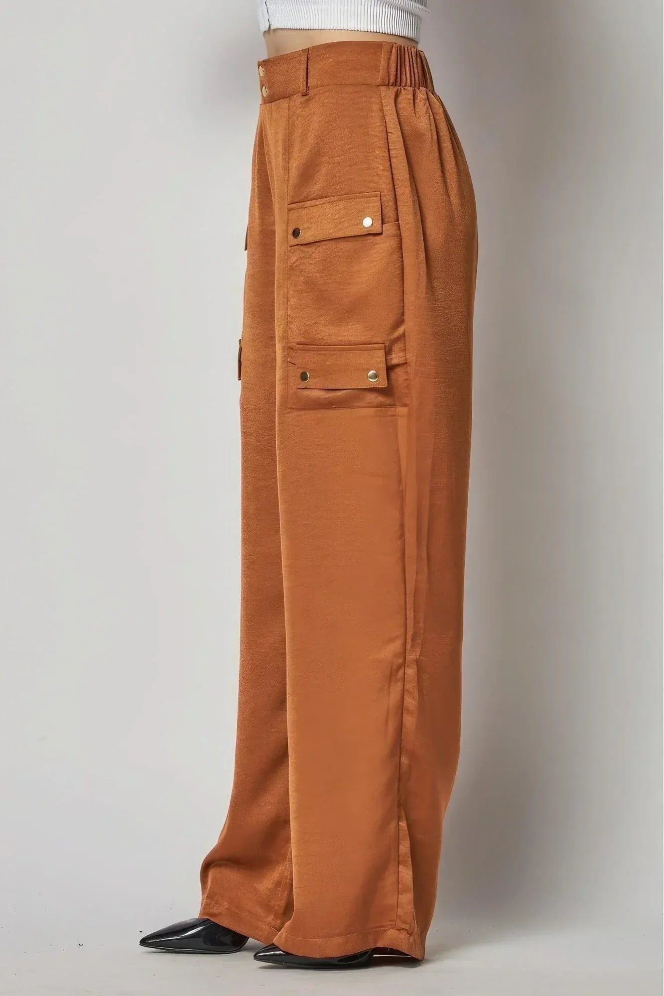Satin Cargo Pocket Wide Leg Pants | Mixtshop LLC