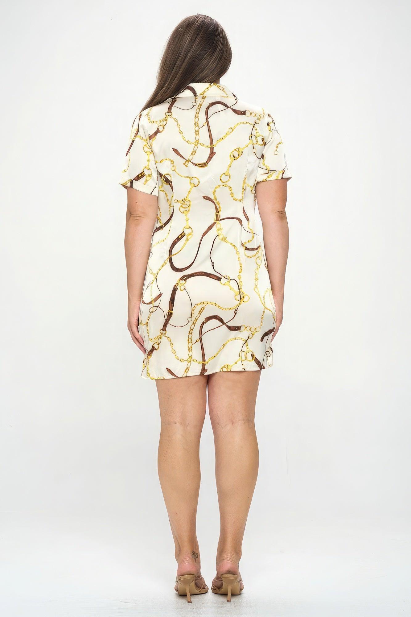 Plus Chain Belt Print Short Sleeve Wrap Tie Dress | Mixtshop LLC