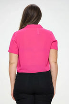 Plus Solid Chiffon Button Down Tie Front Short Sleeve Top | Mixtshop LLC