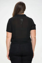 Plus Solid Chiffon Button Down Tie Front Short Sleeve Top | Mixtshop LLC