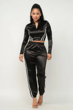 Front Zip Up Stripes Detail Jacket And Pants Set | Mixtshop LLC